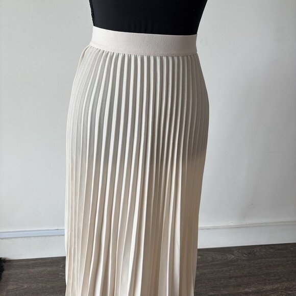 H&M Women’s Pleated Midi Skirt Beige Semi Sheer Size XS Preppy Capsule Neutrals - Picture 5 of 14